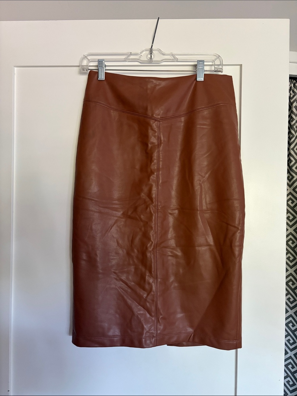 Express Faux Leather Pencil Skirt in Rust Brown